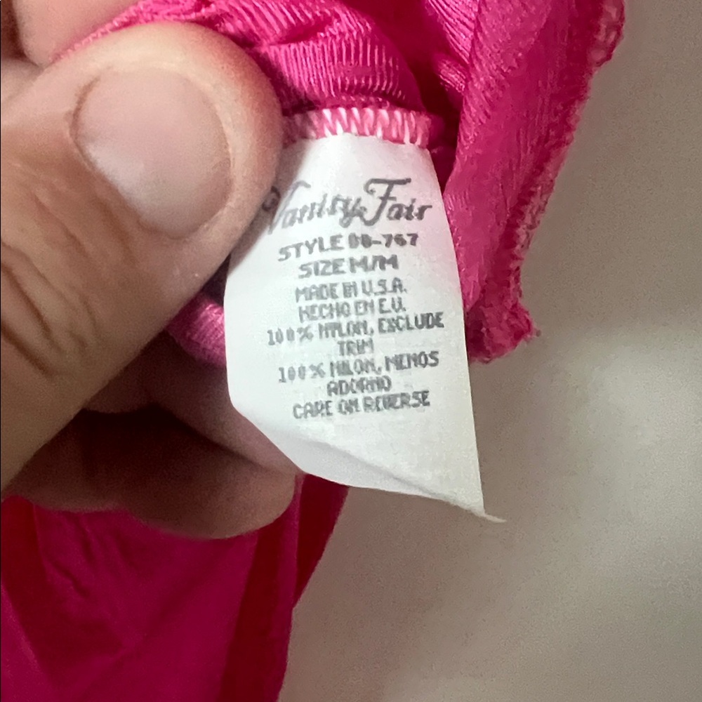 VTG Vanity Fair NIGHTGOWN Silky Nylon Sleeveless bow Bright Pink Sz Med 🕶️ - Picture 7 of 7